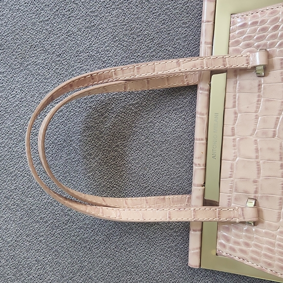 ANTONIO MELANI ▪︎ Leather Clutch w/ Handle, Pink Reptile Stamped, Excellent Cond - Picture 3 of 8